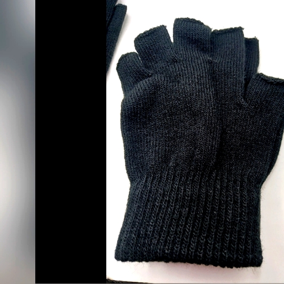 Fingerless Black Cotton Gloves Unisex 2 Pairs -New - Picture 3 of 8